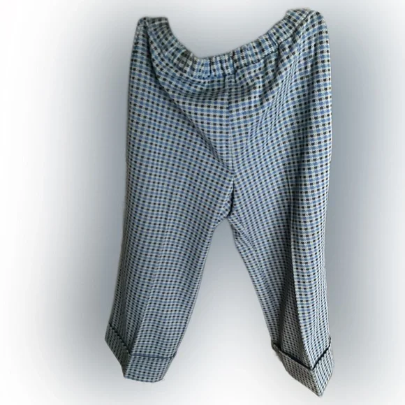 “VINTAGE” Eaton’s new old stock groovy blue checkered wide leg cuffed pants. - Picture 2 of 12